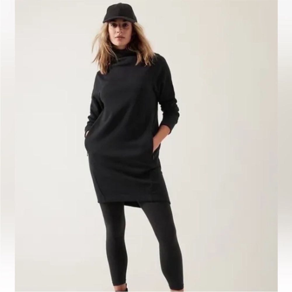 Athleta Cozy Karma Mock Neck Dress // Black - size medium tall